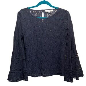 LOFT Women's Navy Bell Sleeve Lace Top‎ Size S